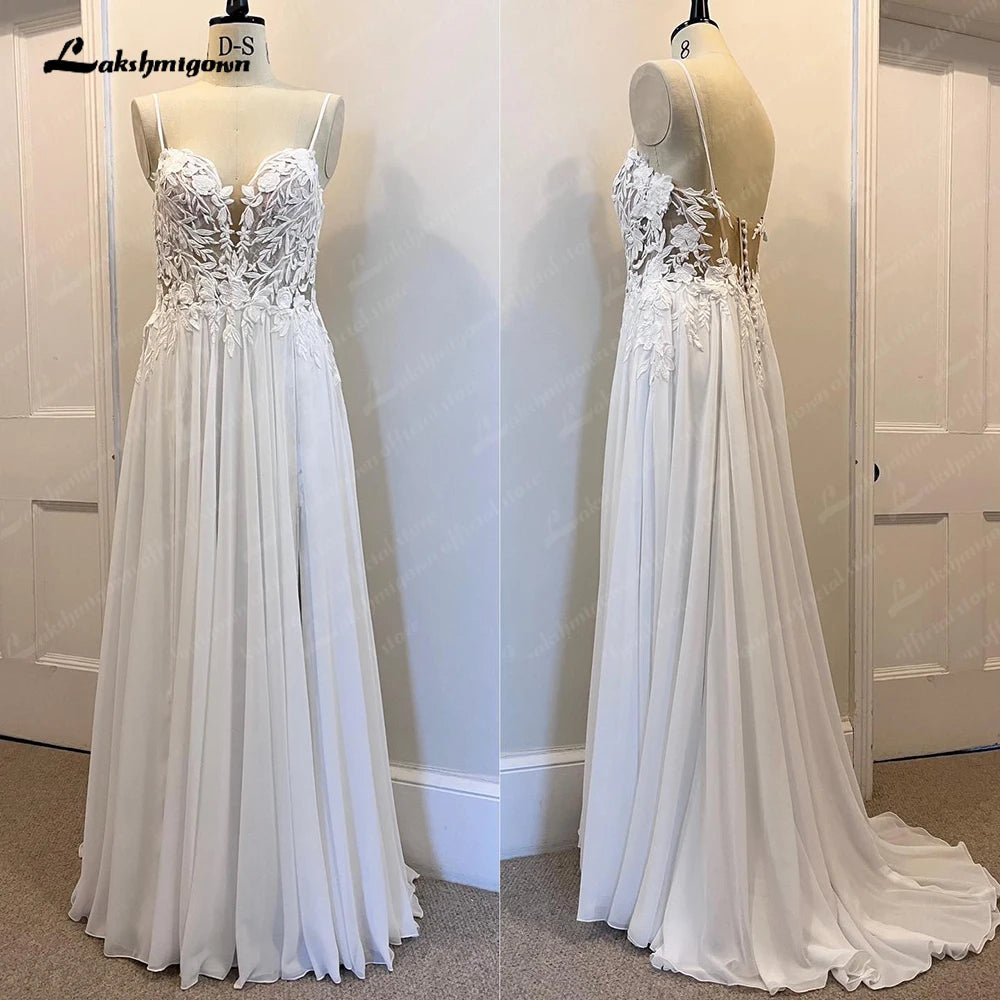 Chiffon DressRoycebridal Lace Appliques Chiffon Open Back V-neck Spaghetti Straps Beach Wedding Dress A Line 2025 Vestido Novia Chiffon DressRoycebridal Lace Appliques Chiffon Open Back V-neck Spaghetti Straps Beach Wedding Dress A Line 2025 Vestido Novia