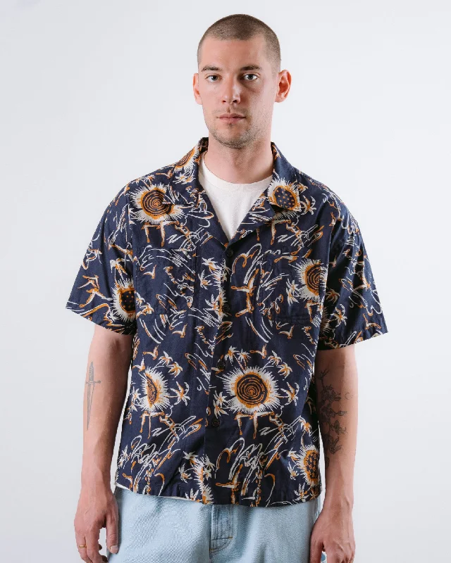 Men's Polo Shirts for Sports and Casual WearAloha Shirt Casa Print Navy