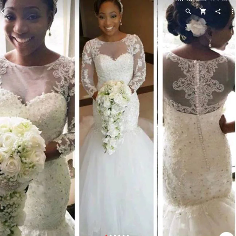 Floor-Length DressVintage Long Sleeves Lace Beading Bridal Dresses African Mermaid Wedding Gown Floor-Length DressVintage Long Sleeves Lace Beading Bridal Dresses African Mermaid Wedding Gown