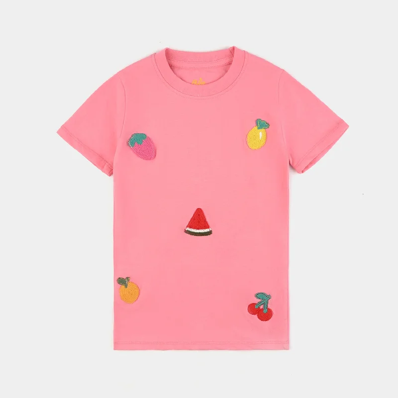 Men's Shirts with Appliquéd SleevesGirls Cotton Jersey T-Shirt H/S Fruits-STRAWBERRY