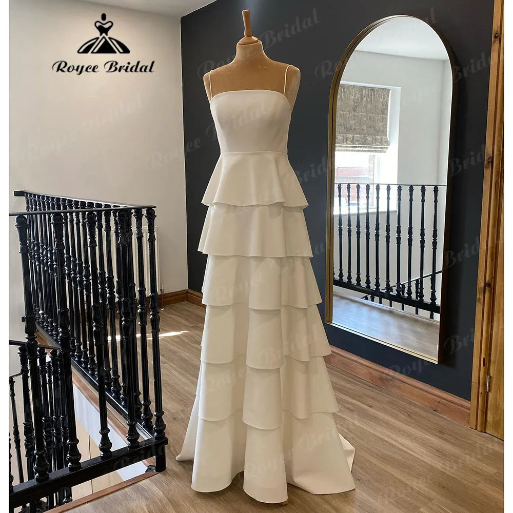 Chiffon DressVintage Soft Satin Princess Tiered Spaghetti Straps Floor-Length Wedding Gown for Women Bridal Wedding Dress Vestido Novia Chiffon DressVintage Soft Satin Princess Tiered Spaghetti Straps Floor-Length Wedding Gown for Women Bridal Wedding Dress Vestido Novia