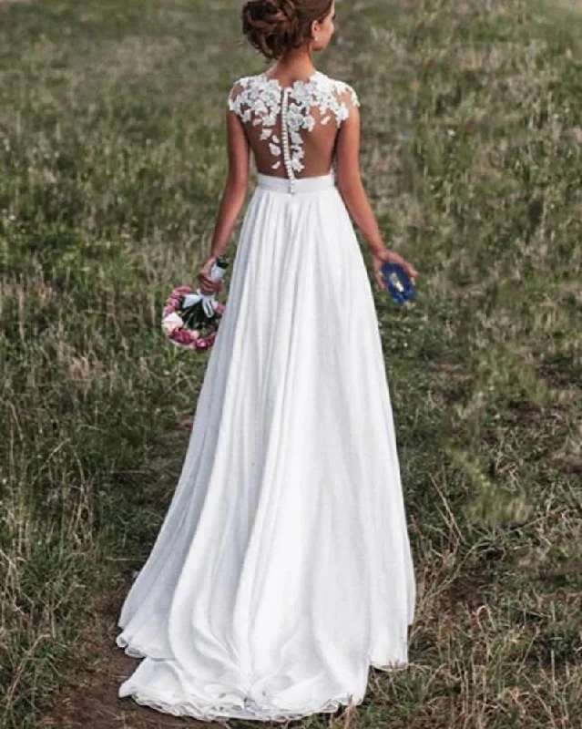 women's plus-size dressesIvory Lace Nude Mesh Chiffon Summer Bridal Wedding Dress with Slit WD0714 women's plus-size dressesIvory Lace Nude Mesh Chiffon Summer Bridal Wedding Dress with Slit WD0714