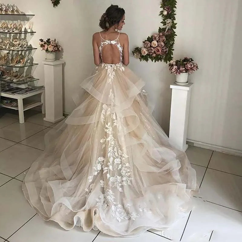 women's fair-trade dressesRoycebridal Champagne Floral Lace Wedding Dresses Sexy Backless Ruffles Puffy Bridal Gowns Beach Wedding Gowns Vestido De Noiva women's fair-trade dressesRoycebridal Champagne Floral Lace Wedding Dresses Sexy Backless Ruffles Puffy Bridal Gowns Beach Wedding Gowns Vestido De Noiva