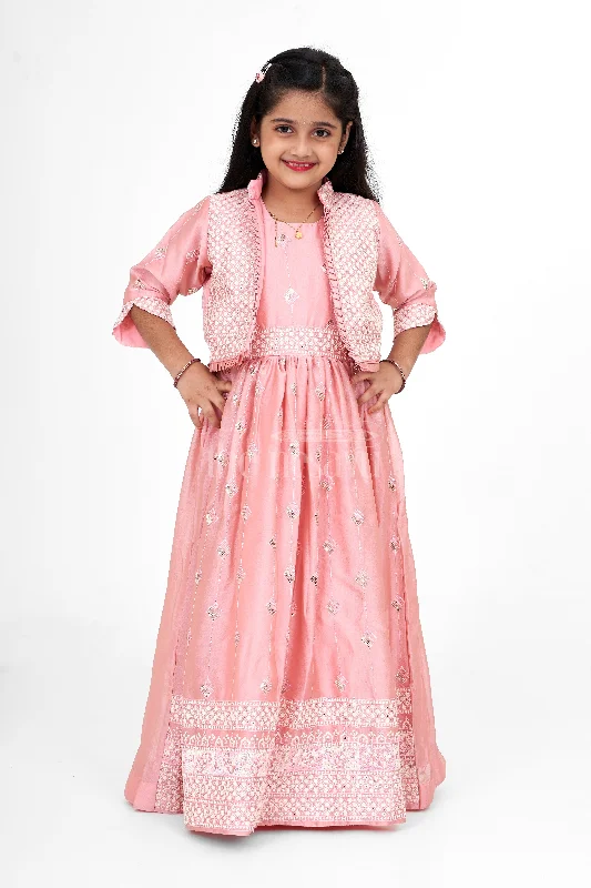 Vintage DressWestern Party Gown for Girls in Elegant Peach Organza with Embroidered Jacket Vintage DressWestern Party Gown for Girls in Elegant Peach Organza with Embroidered Jacket
