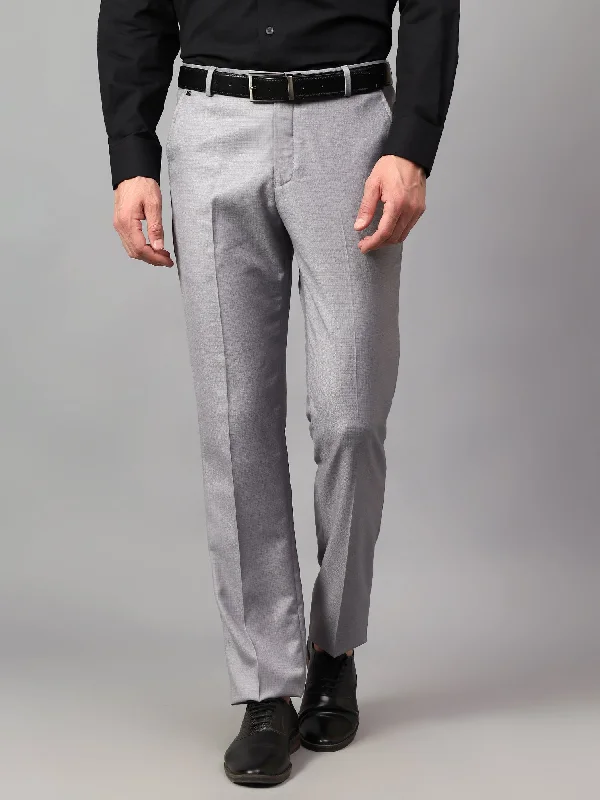 Men's Pants with Hidden PocketsMen's Grey Solid Non-Pleated Formal Trouser