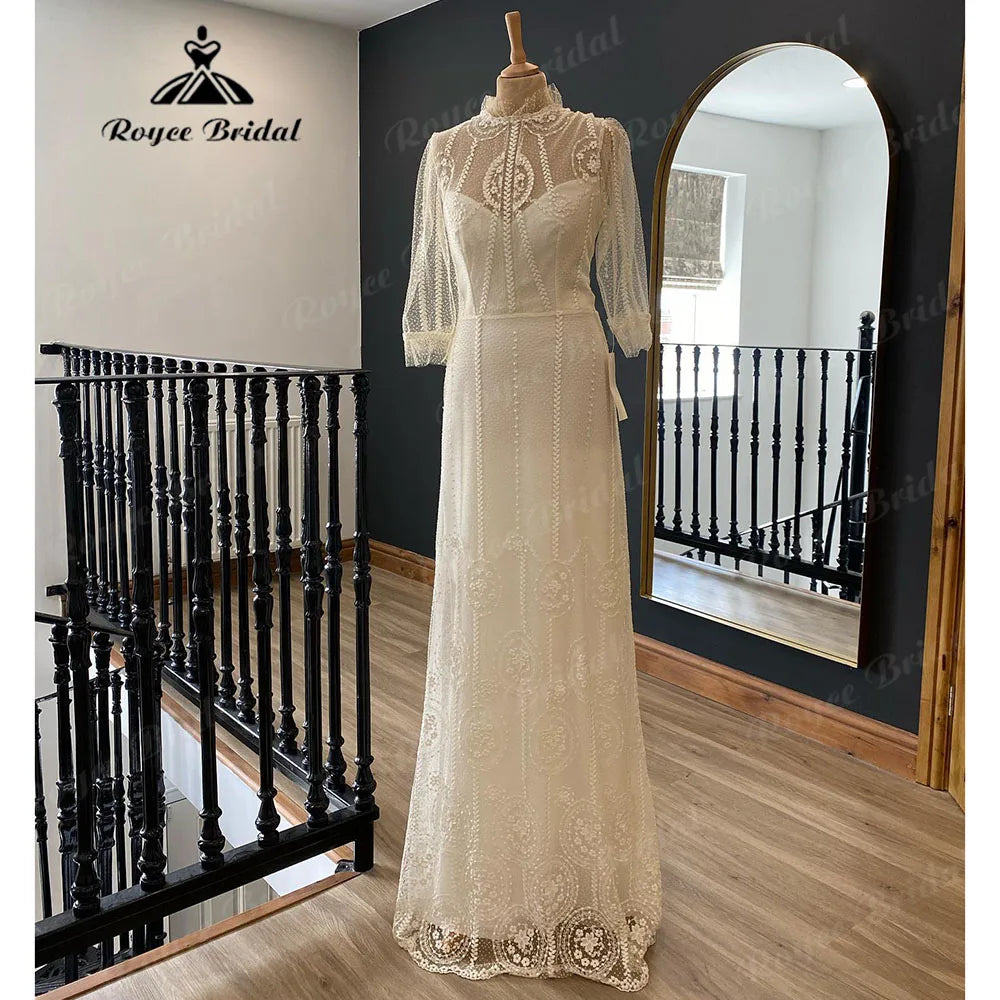 women's formal dressesVintage Robe Boho Three Quarter Sleeve Princess Wedding Dress for Women Boho Floor-Length Bridal Gown sukienka na wesele women's formal dressesVintage Robe Boho Three Quarter Sleeve Princess Wedding Dress for Women Boho Floor-Length Bridal Gown sukienka na wesele