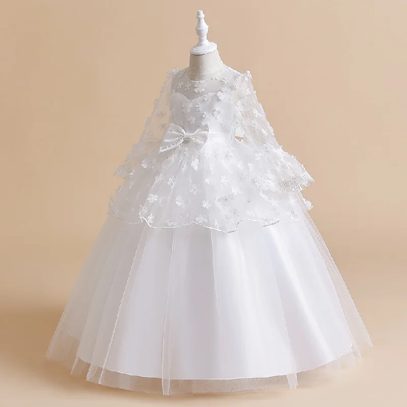 Petite DressBall Gown Scoop 3/4 Sleeves Flower Girl Dresses with Tiered