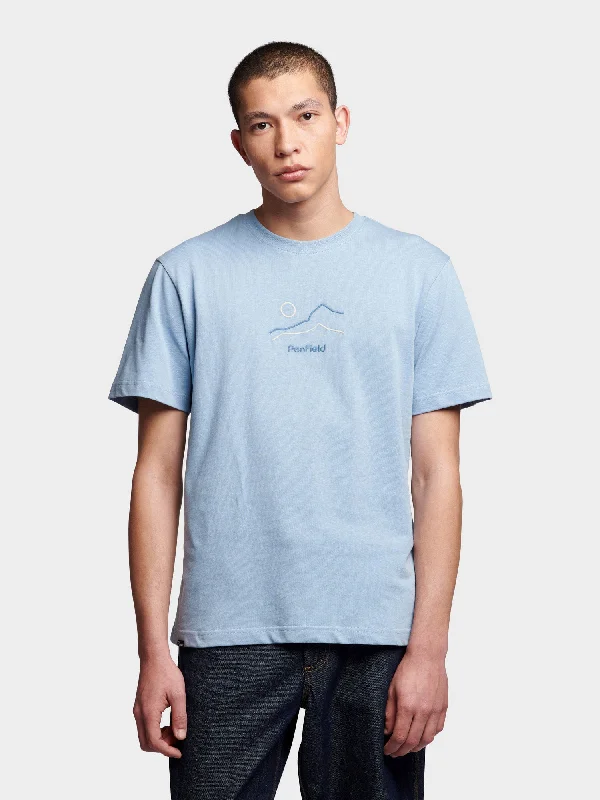 Lightweight Men's Linen ShirtsRelaxed Fit Embroidered Mountain T-Shirt in Soft Chambray