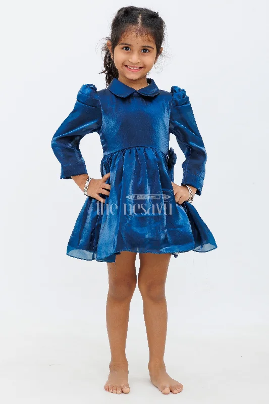 women's long-sleeved dressesNavy Blue Glaze Organza Bishop Sleeve Party Dress with Cutaway Collar for Girls women's long-sleeved dressesNavy Blue Glaze Organza Bishop Sleeve Party Dress with Cutaway Collar for Girls