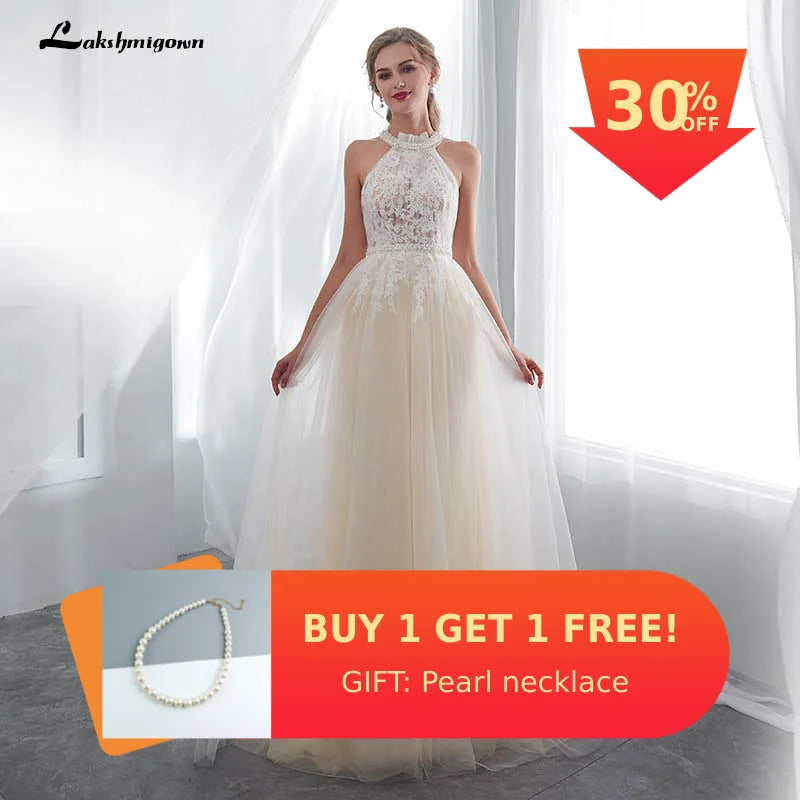 Bridesmaid DressRoycebridal Hater Neck Beach Bridal Dress Vestido De Noiva Light Perals Sleeveless Simple Tulle Wedding Dress Bridesmaid DressRoycebridal Hater Neck Beach Bridal Dress Vestido De Noiva Light Perals Sleeveless Simple Tulle Wedding Dress