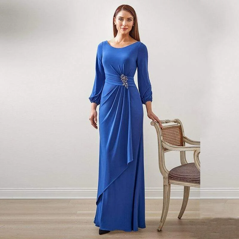 Crepe DressRoycebridal Simple Blue Mother of the Bride Dresses with Long Sleeves