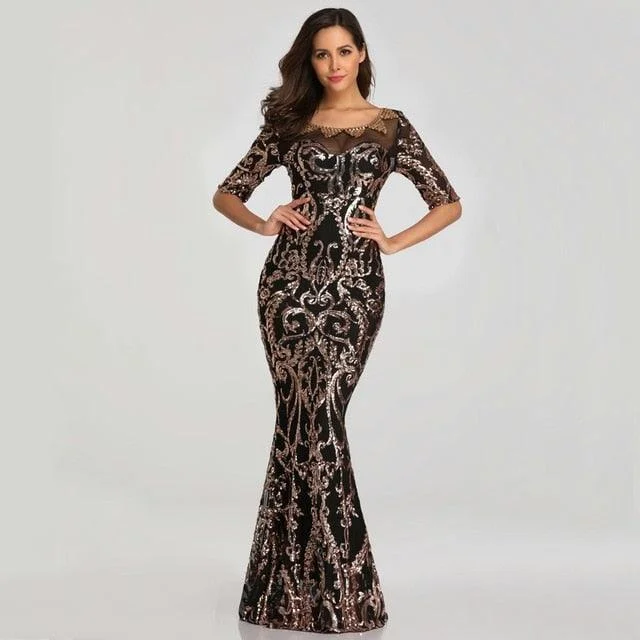 Chiffon DressBlack Short Sleeve Beads Sexy Long Evening Dress