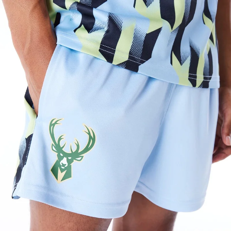 Men's Pants with Flap PocketsMilwaukee Bucks NBA Soccer Pastel Blue Short Shorts