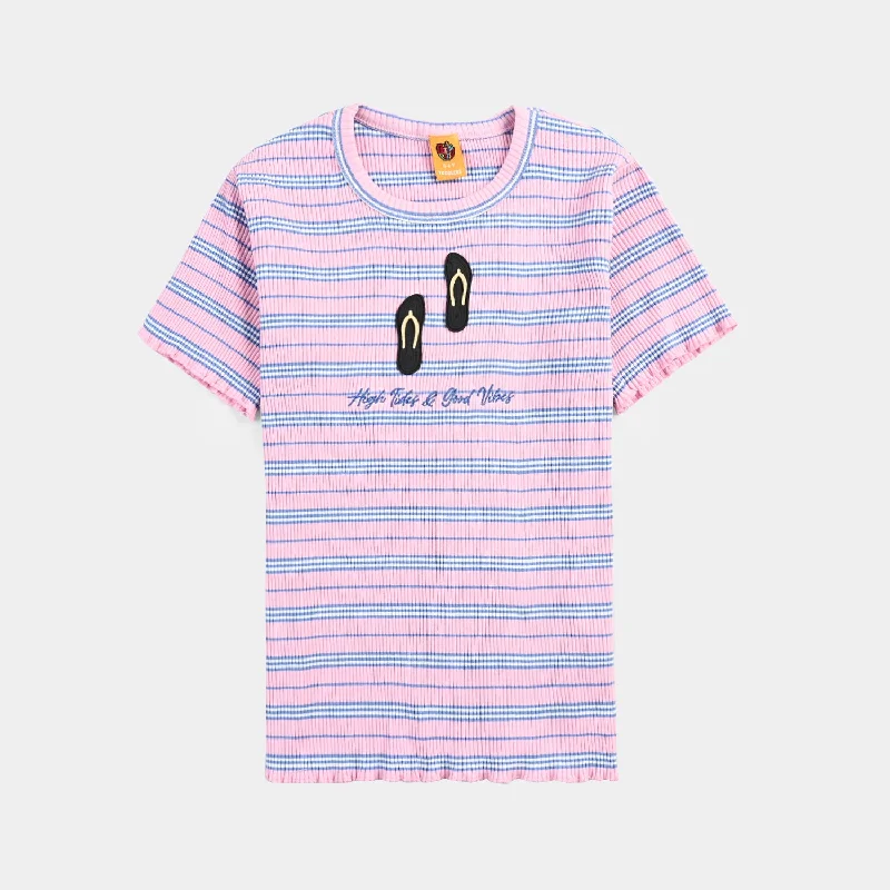 Lightweight Men's Linen ShirtsGirls Yard Dyed T-Shirt H/S BEACH VIBE-Pink