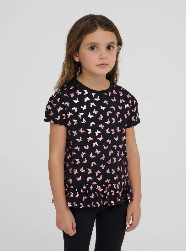 Men's Shirts with Pleated HemlinesKids Girls Short-sleeved T-shirt
