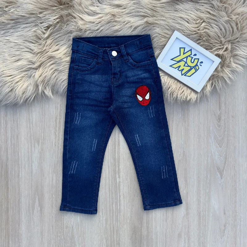 High-Waisted Men's JeansBoy's Jeans with SpiderMan Embroidery