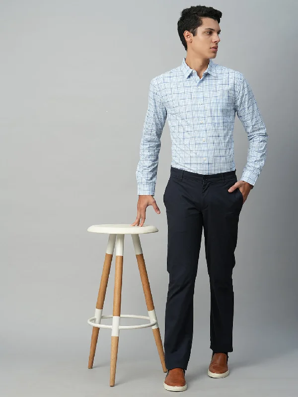 Breathable Men's Linen ShirtsMen's Blue Cotton Regular Fit Checked Shirt