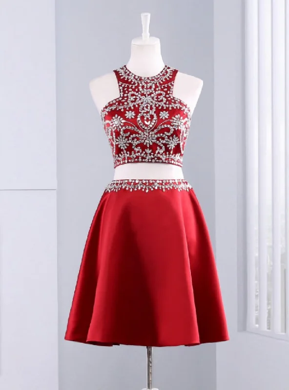 Sheath DressCute Short 2 Piece Red Evening Dress Graduation Dresses Party Dresses