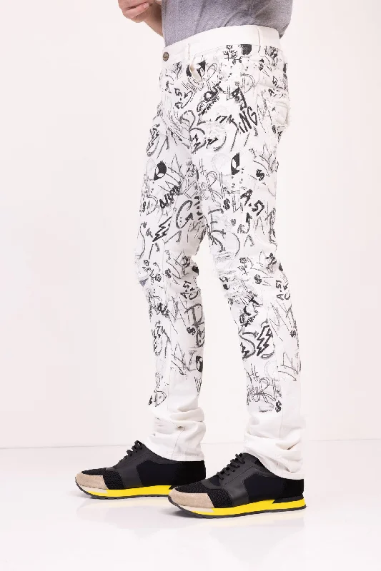 Men's Straight-Leg JeansFunky Scribbled Denim Jeans - White