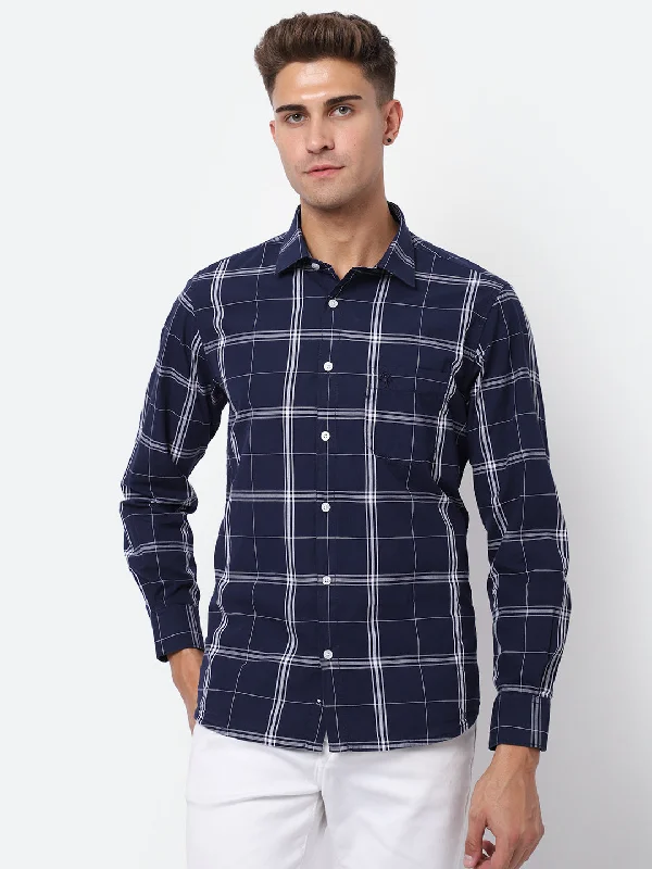 Men's Breathable Shirts for Warm ClimatesMen's Navy Blue Casual Big Checks Full Sleeve Shirt Men's Breathable Shirts for Warm ClimatesMen's Navy Blue Casual Big Checks Full Sleeve Shirt