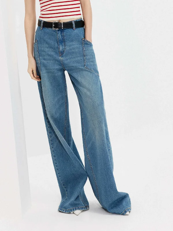 Designer Men's JeansPocket Detail Wide Leg Jeans