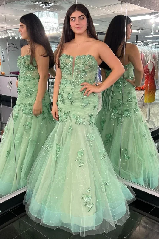 women's affordable dressesIndigo | Sage Green Appliques Strapless Trumpet Long Formal Dress women's affordable dressesIndigo | Sage Green Appliques Strapless Trumpet Long Formal Dress