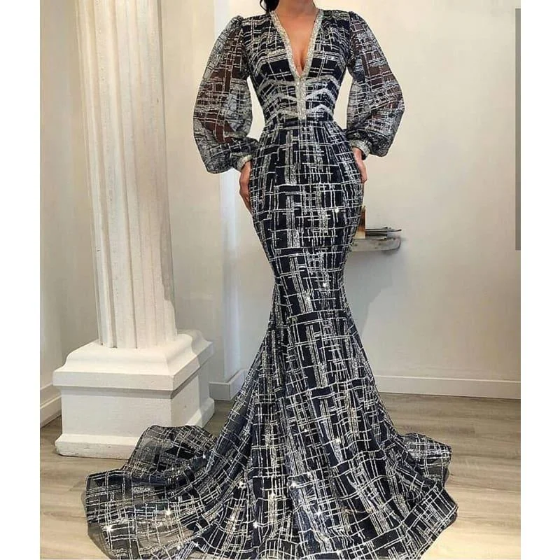 women's evening dressesSaudi Arabian Mermaid Evening Elegant Long Sleeve V Neck Glitter Formal Dress women's evening dressesSaudi Arabian Mermaid Evening Elegant Long Sleeve V Neck Glitter Formal Dress