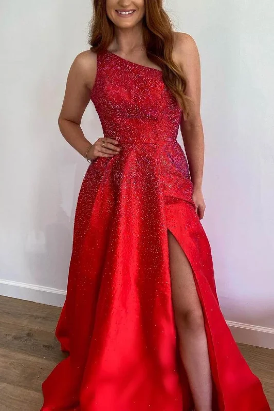 Trumpet DressMalaysia | One Shoulder Red Beaded Long Formal Dress