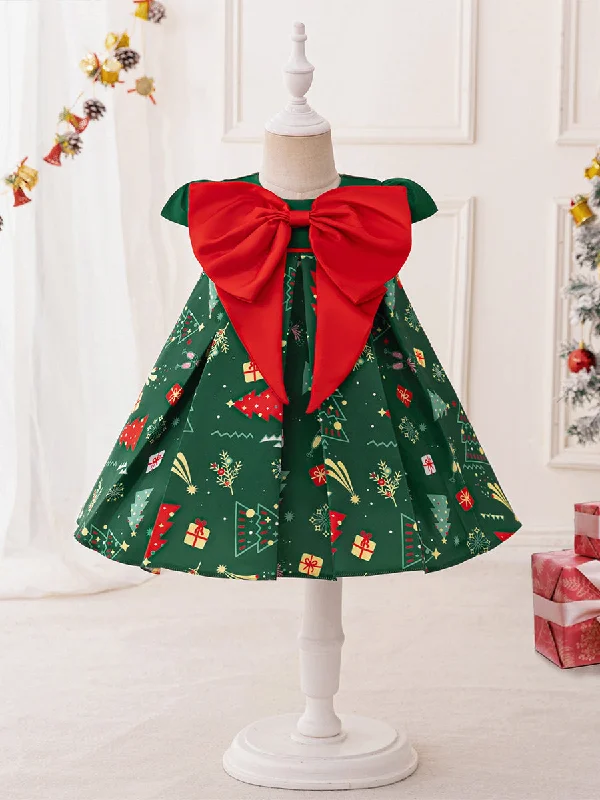 women's stretchy dressesBall Gown Scoop Puff Sleeves Bow Christmas Dresses for Girls