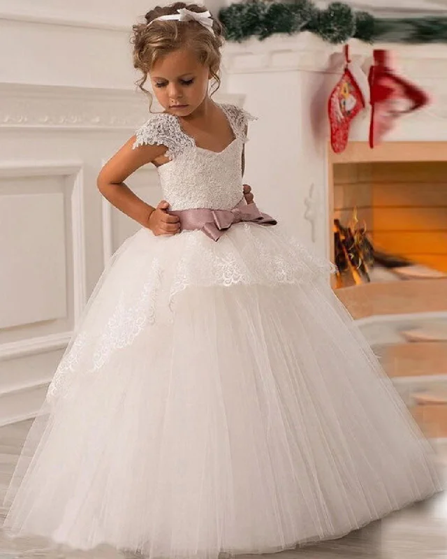 Leather DressBall Gown Lace White Flower Girls Dresses Kids Wedding Dress Holy First Communion Gowns FG745 Leather DressBall Gown Lace White Flower Girls Dresses Kids Wedding Dress Holy First Communion Gowns FG745