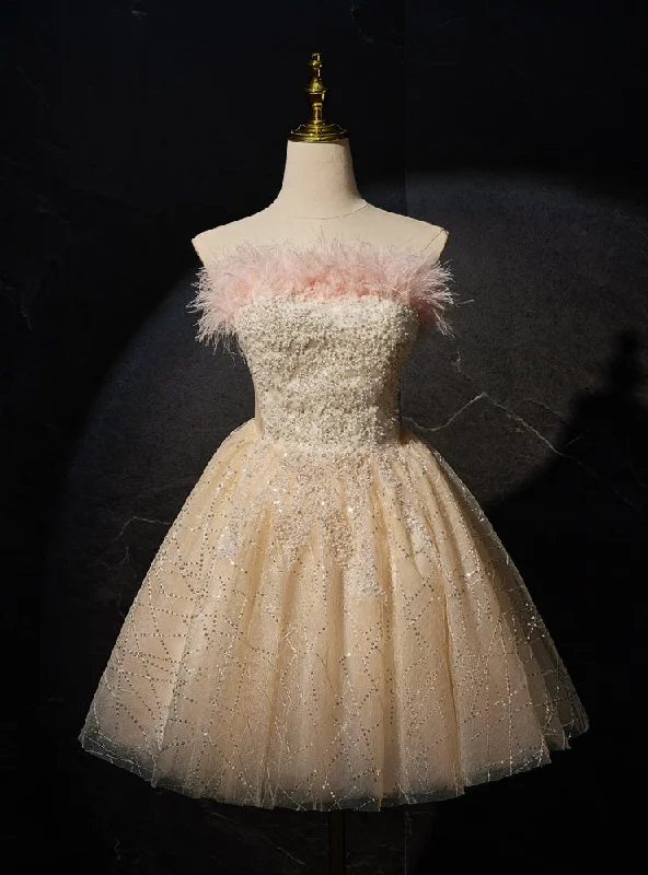 women's party dressesChampagne Tulle Sequins Beading Homecoming Dress
