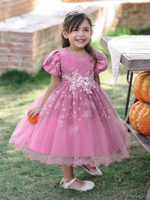 women's travel dressesBall Gown Scoop Puff Sleeves Flower Girl Dresses with Beading