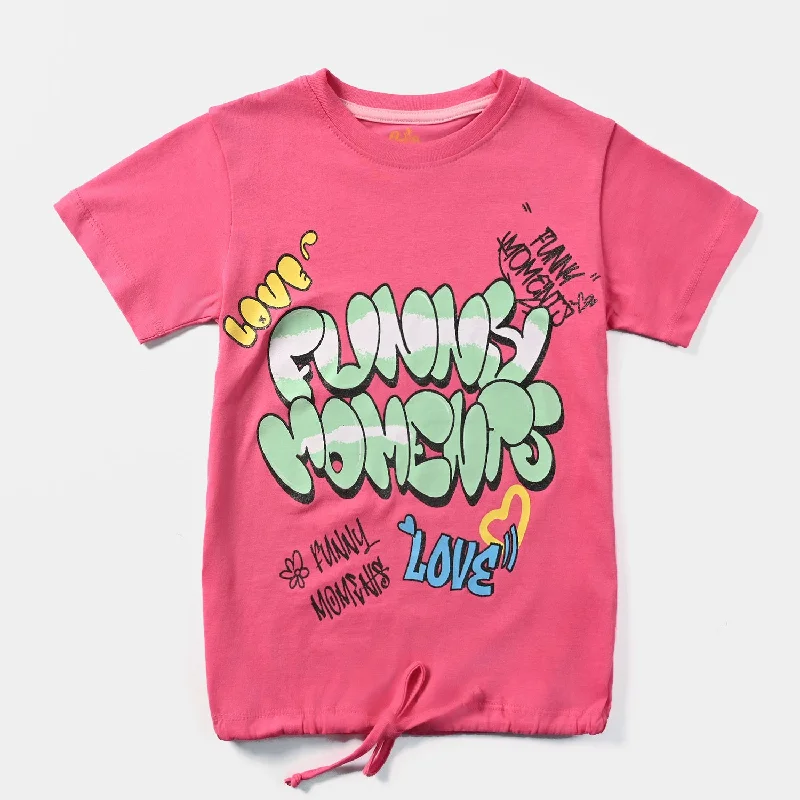 Men's Shirts for FishingGirls Cotton Jersey T-Shirt H/S Funny Moments-Hot Pink