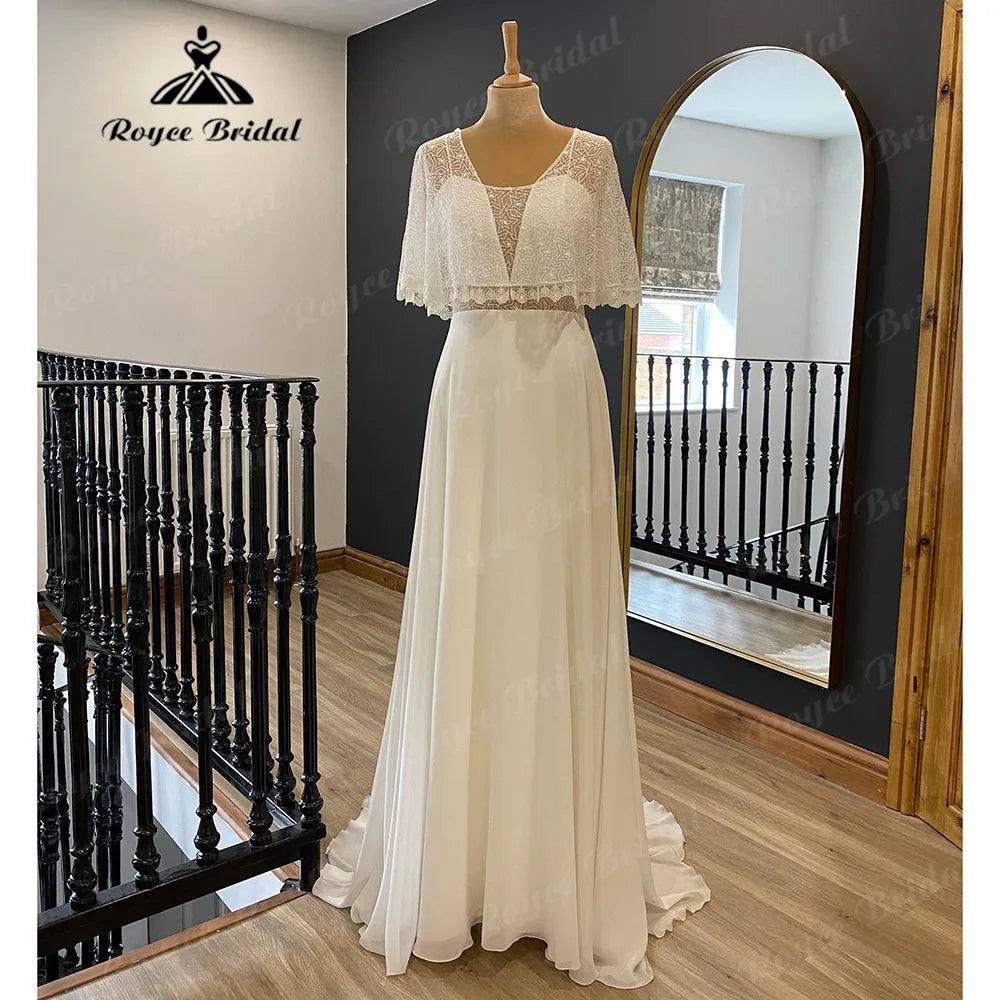 Halter Dresstrouwjurk Vintage Lace Bodice Chiffon Boho Beach Wedding Dress for Bride Bohemian Wedding Gown Custom Made Vestido Noiva Halter Dresstrouwjurk Vintage Lace Bodice Chiffon Boho Beach Wedding Dress for Bride Bohemian Wedding Gown Custom Made Vestido Noiva