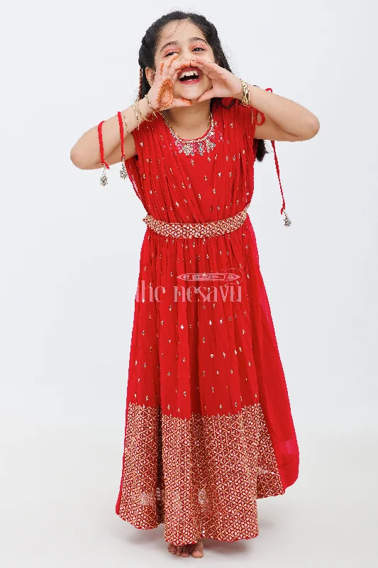 Casual Chic DressMaroon Georgette Embroidered Party Gown with Poncho Sleeves for Girls Casual Chic DressMaroon Georgette Embroidered Party Gown with Poncho Sleeves for Girls