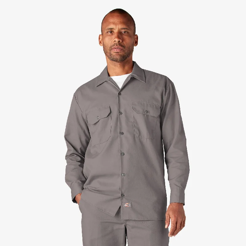 Men's Tennis Shirts for Court ComfortLong Sleeve Work Shirt, Silver