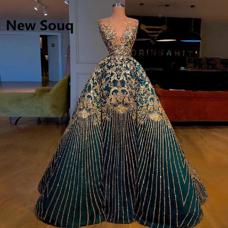 Button-Down DressElegant Golden Sequin Applique A-Line Evening Dress With Detachable Skirt