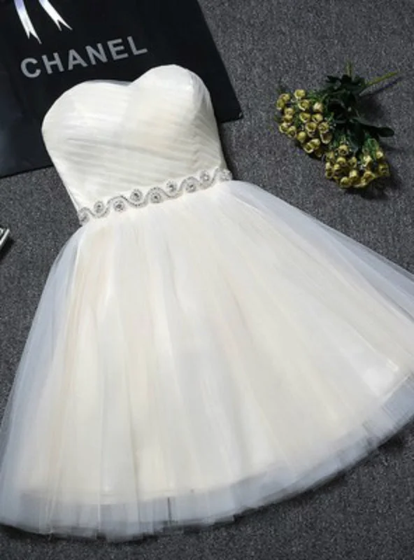 women's affordable dressesChampagne Tulle With Crystal Homecoming Dress