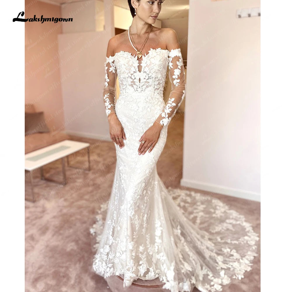Ruffle DressRoycebridal Long Sleeves Mermaid Boho Wedding Dress 2025 Off Shoulder Court Train Bridal Gowns vestidos para mujer Ruffle DressRoycebridal Long Sleeves Mermaid Boho Wedding Dress 2025 Off Shoulder Court Train Bridal Gowns vestidos para mujer