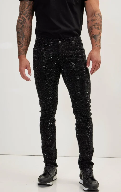 Comfort-Fit Men's JeansCrystal Embellished Straight-Leg Jeans - Black