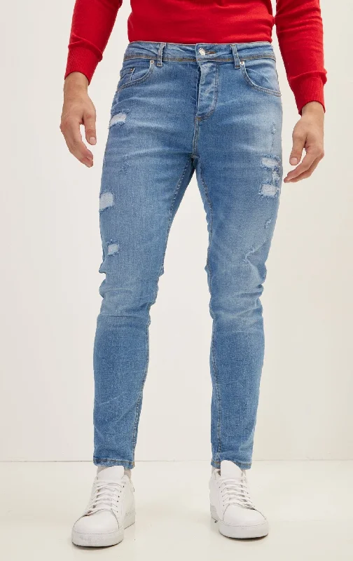 Latest Men's Jeans TrendsDistorted Slim Fit  Jeans - Dark Blue