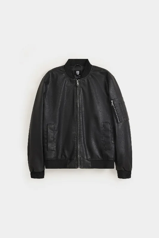Men's Coats with Convertible CollarsFaded Effect Bomber Jacket