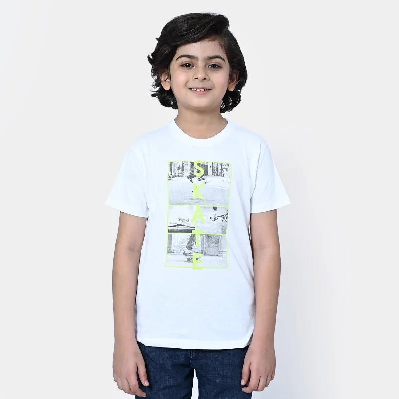 Men's Performance Shirts for SportsBoys Cotton T-Shirt Skate | B-White