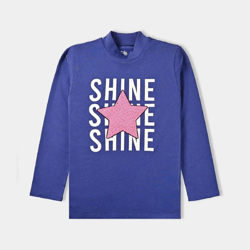 Men's Shirts with Lace-Up HemlinesGirls Cotton Jersey T-Shirt F/S Shine-Navy Blue