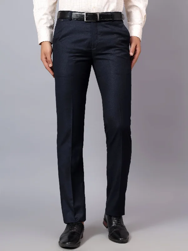 Men's Relaxed-Fit Pants for ComfortMen's Navy Blue Solid Non-Pleated Formal Trouser