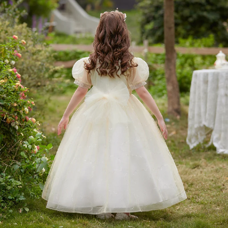 Glamour DressBall Gown Scoop Puff Sleeves Flower Girl Dresses with Sequins