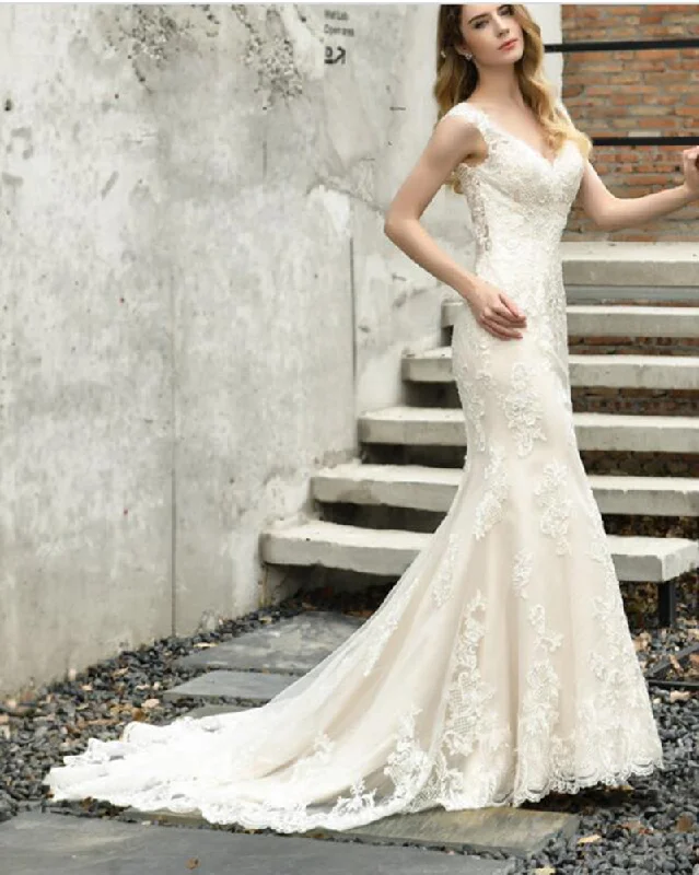 women's trendy dressesWD0317 Robe De Mariee V Neck Ivory Lace Fitted Mermaid Wedding Gown Bride Dress 2020 women's trendy dressesWD0317 Robe De Mariee V Neck Ivory Lace Fitted Mermaid Wedding Gown Bride Dress 2020