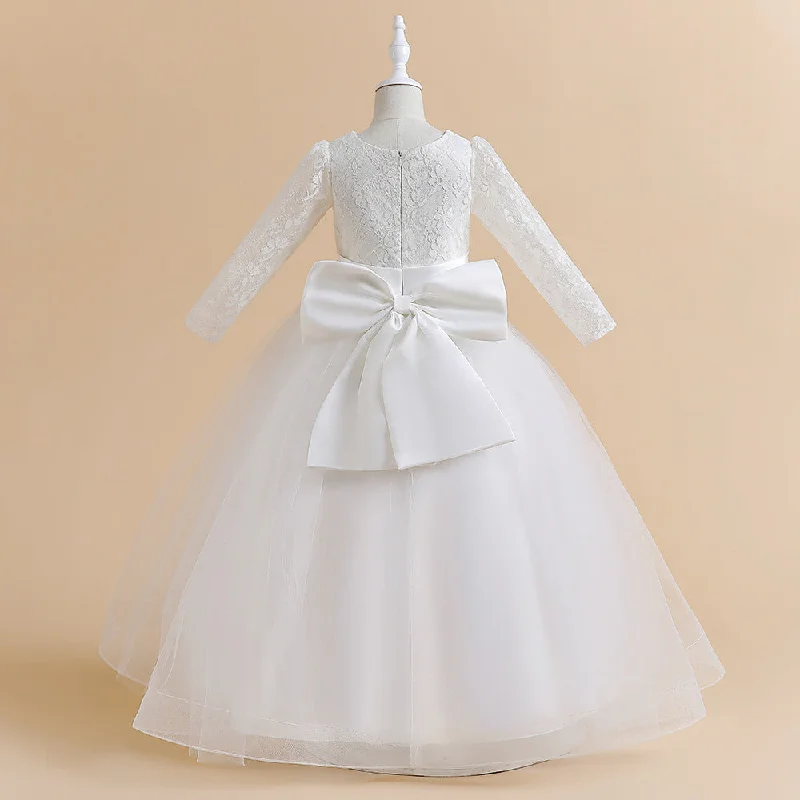 women's maxi dressesBall Gown Scoop Long Sleeves Flower Girl Dresses with Lace