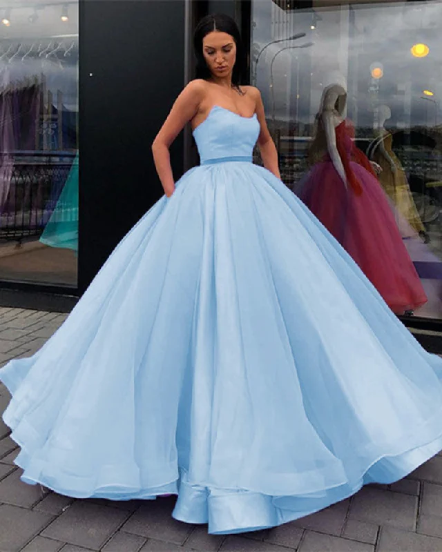 Velveteen DressPrincess Strapless Light Sky Blue Ball Gown Organza with Satin Quinceanera Dress Sweet 15 /16 Dresses for Girls Birthday Debutante Dress PL01229