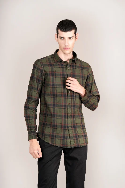 Men's Tennis Shirts for Court ComfortMen's Green Check Full Sleeves Casual Shirt